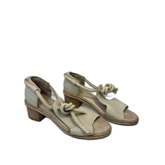 Alpha60 Ayaka Leather Cream Tan Heeled Sandal Knot Detail size 38 7.5 US resort - Picture 2 of 8